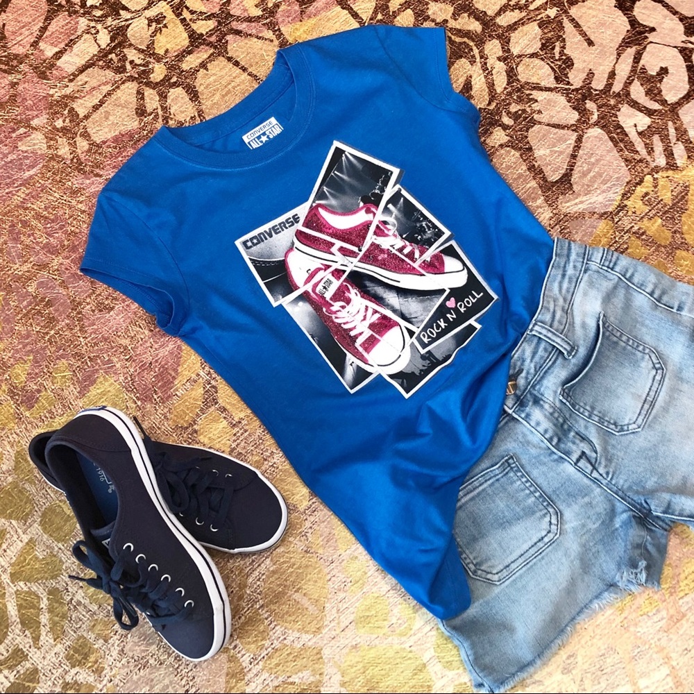 NWOT Converse Rock n’ Roll Blue Tee, Girl 10-12 YR